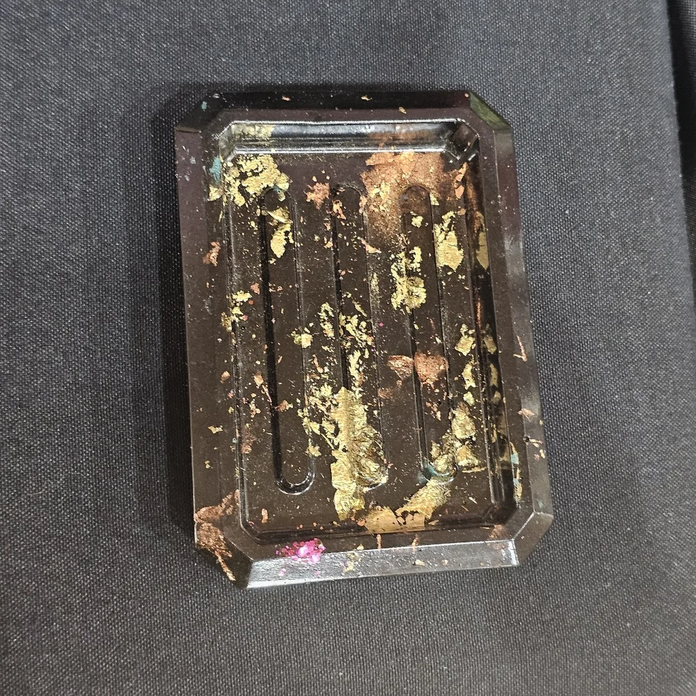 Handmade Black with Gold and Rose Gold Vein Beautiful Beacons Resin Soap Dish